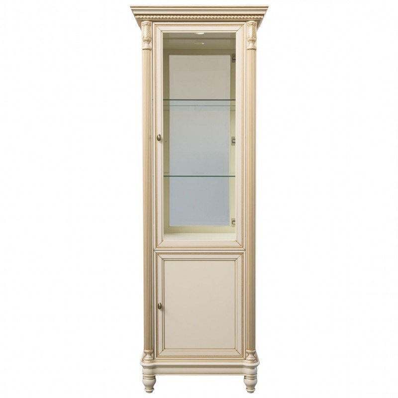 Витрина "Флоренция" однодверная со стеклянными боковинами, зеркалом и подсветкой, левая 