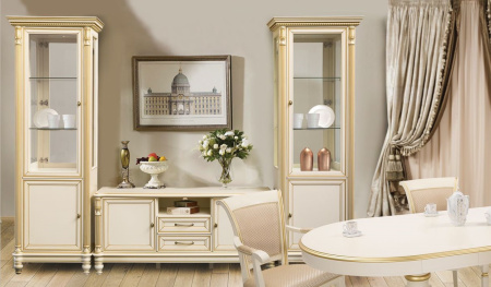 Витрина "Флоренция" однодверная со стеклянными боковинами, зеркалом и подсветкой, левая