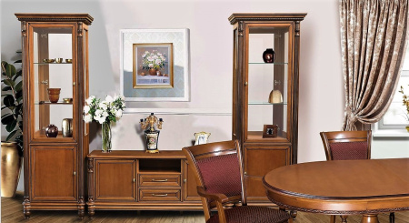 Витрина "Флоренция" однодверная со стеклянными боковинами, зеркалом и подсветкой, левая