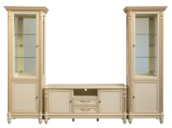 Витрина "Флоренция" однодверная со стеклянными боковинами, зеркалом и подсветкой, левая 